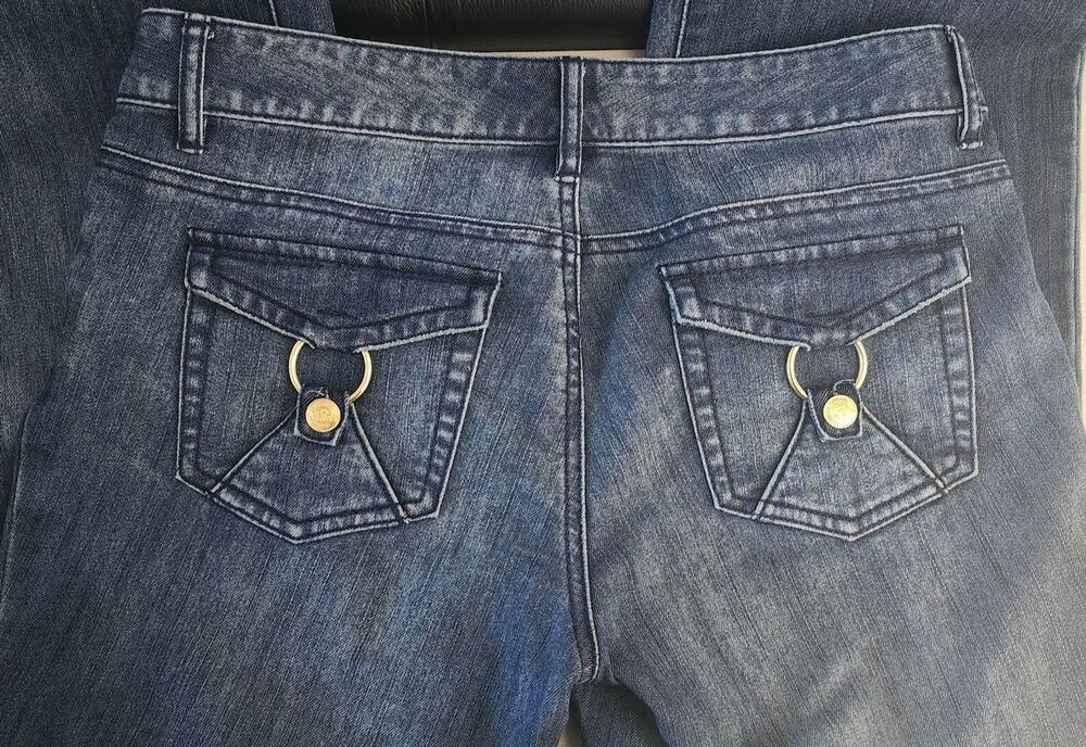 Michael Kors Wide Leg Nautical Trouser Jeans 4P (30x30) Dark Wash Gold Hardware